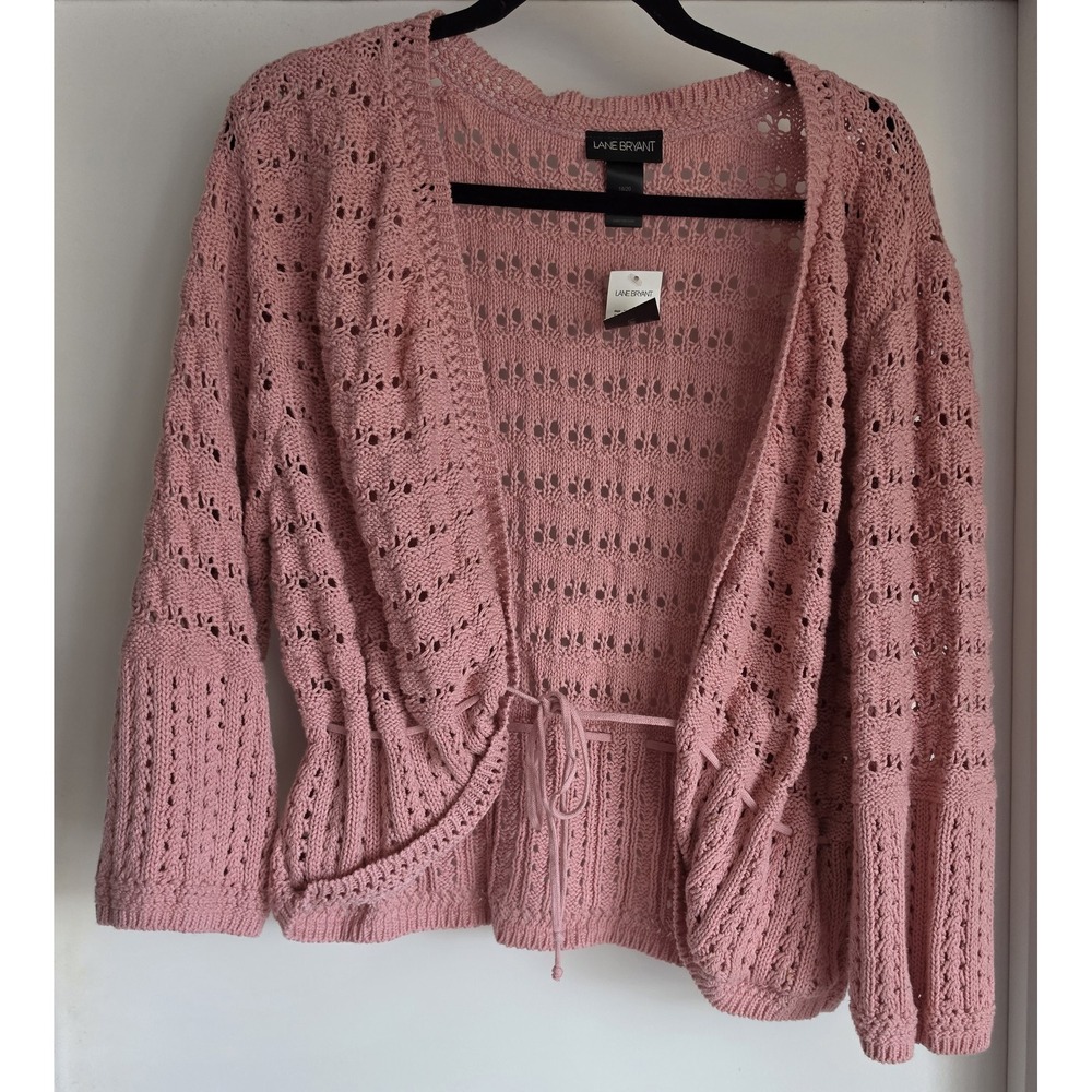 Lane Bryant Cardigan 18/20 Pink Cotton Pointelle Long Sleeve Round Neck Plus